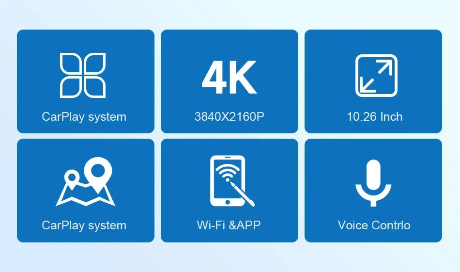 10.26' Οθόνη Αφής 4K Android-IOS & Carplay με Κάμερα Οπισθοπορείας, GPS Πλοήγηση, Φωνητικό Έλεγχο Αυτοκινήτου και Bluetooth