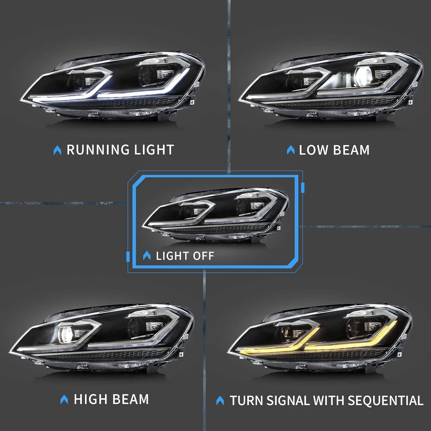 Σετ Προβολείς LED + Πίσω Φώτα για VW Golf 7 MK 7 2013-2017